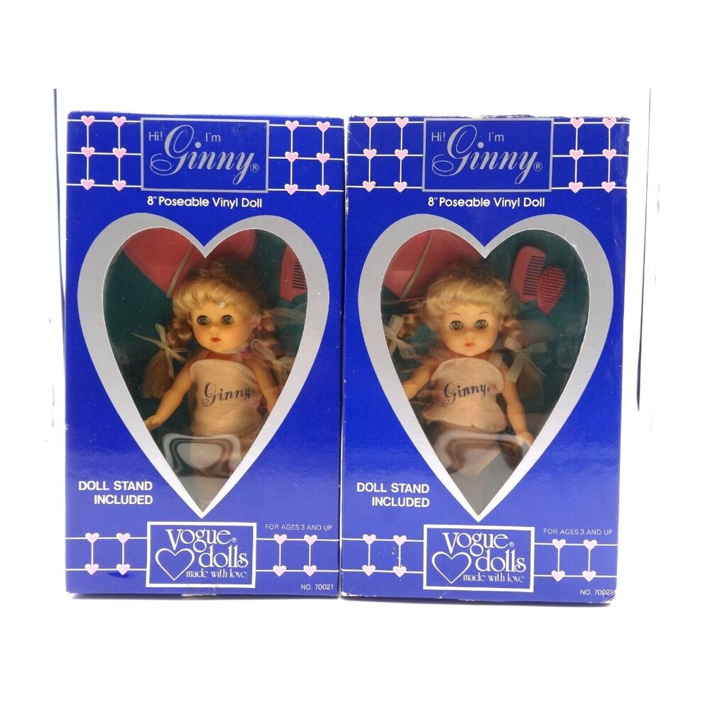 1984 Ginny Dolls‎ Porcelain Doll 8" Vogue Dolls with Stand and Accessories 2lot
